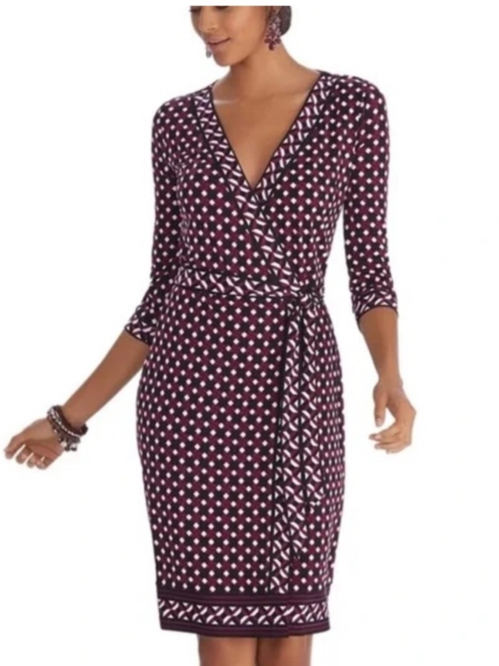 WHITE HOUSE/BLACK MARKET Women's Pink Patterned Wrap Dress SIZE 4
